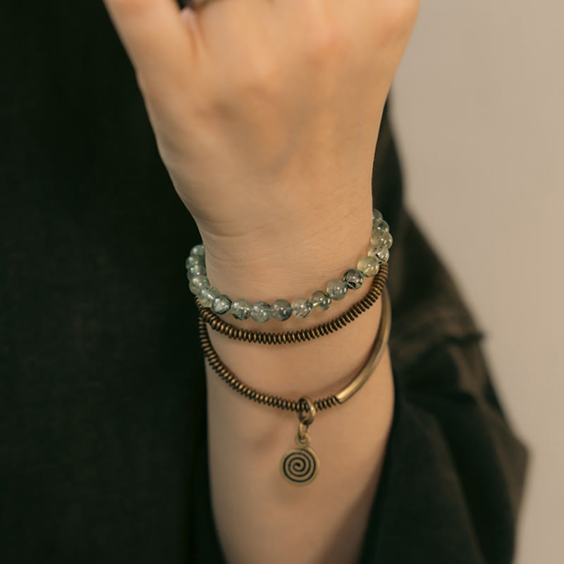 Love and Forgiveness Bracelet with Purple Phantom, Red Hematoid & Green Rutilated Quartz
