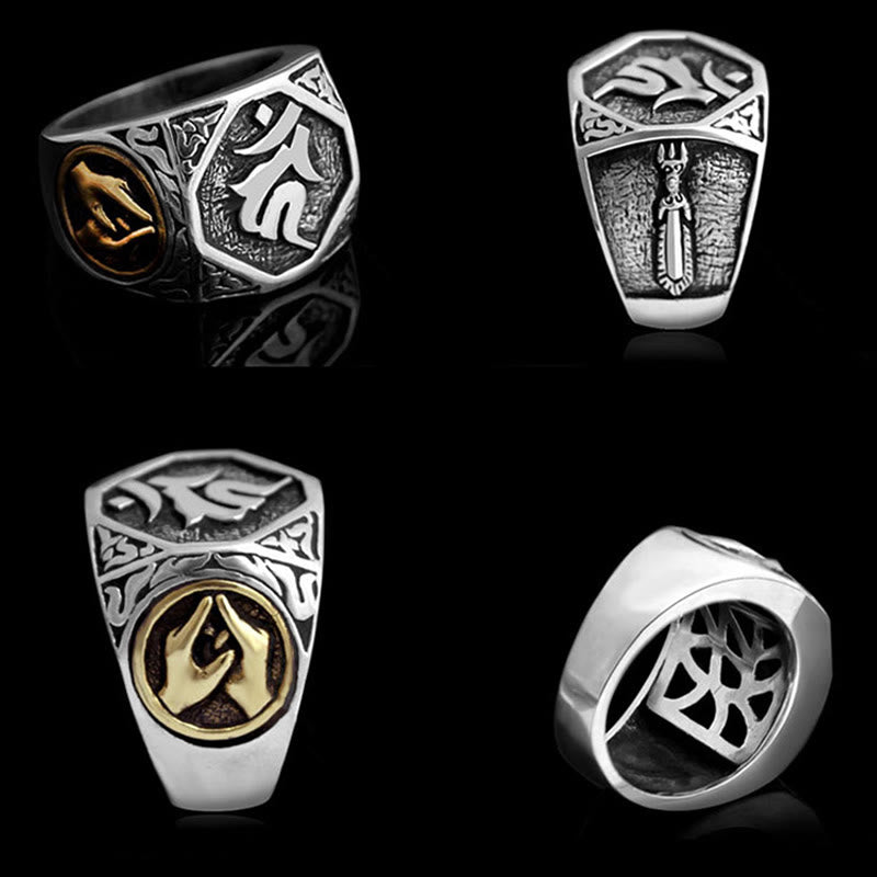 925 Sterling Silver Sanskrit Protection Spiritual Ring Adjustable