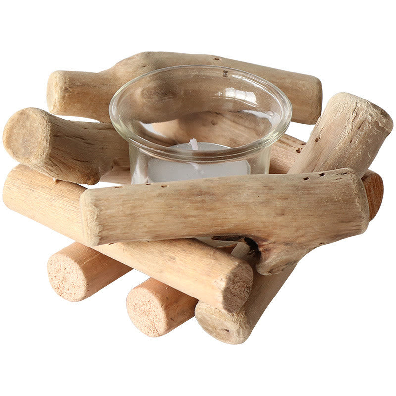 Wooden Spiritual Candlestick for Meditation Altar 14x14x8cm