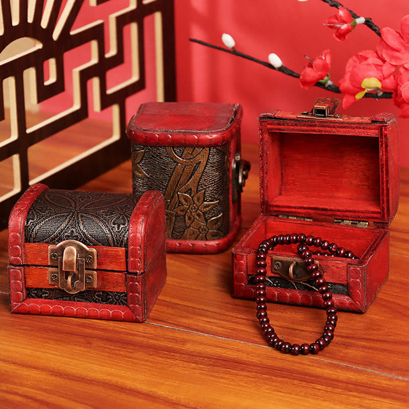 Retro Small Wood Jewelry Box with Golden Grape Design | Zen Decor