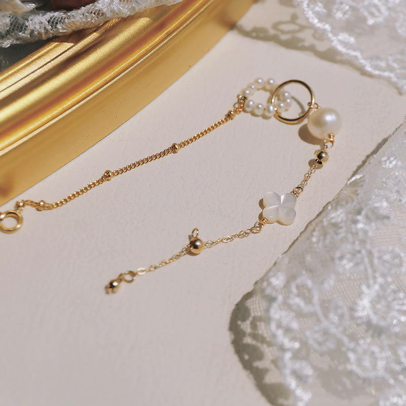 14K Gold Plated Pearl Double Peace Buckle Bracelet