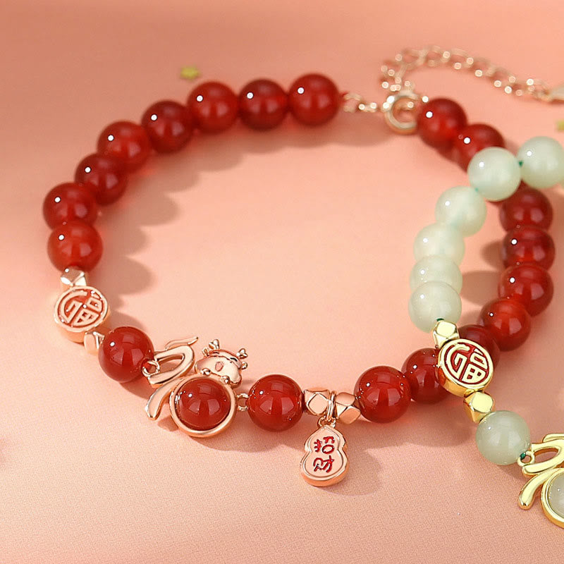 Jade Bracelet with Fu Luck Gourd | Sterling Silver | Healing