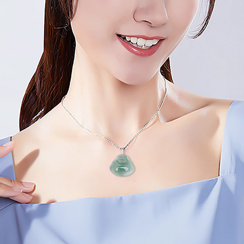 Jade Necklace Laughing Buddha Pendant | Protection & Calm