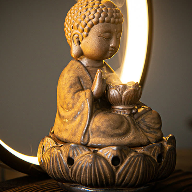 Buddha Lotus Backflow Ceramic Incense Burner with Light