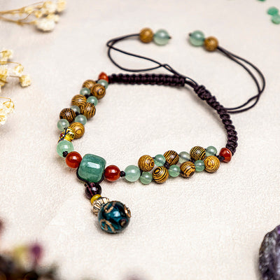 Green Aventurine Balance Protection Wenge Wood Adjustable Anklet