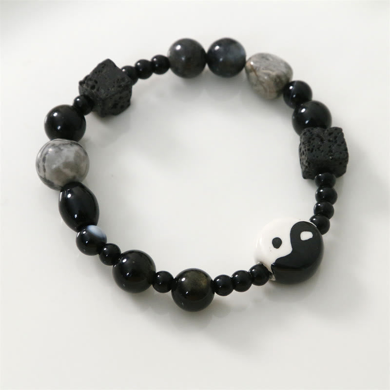 Unisex Black Onyx Yin Yang Bracelet for Balance & Protection
