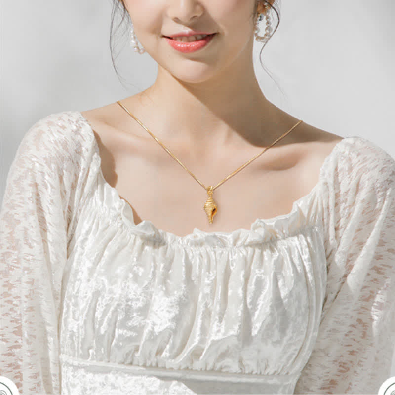 999 Sterling Silver Shankha Conch Shell Necklace for Spiritual Protection