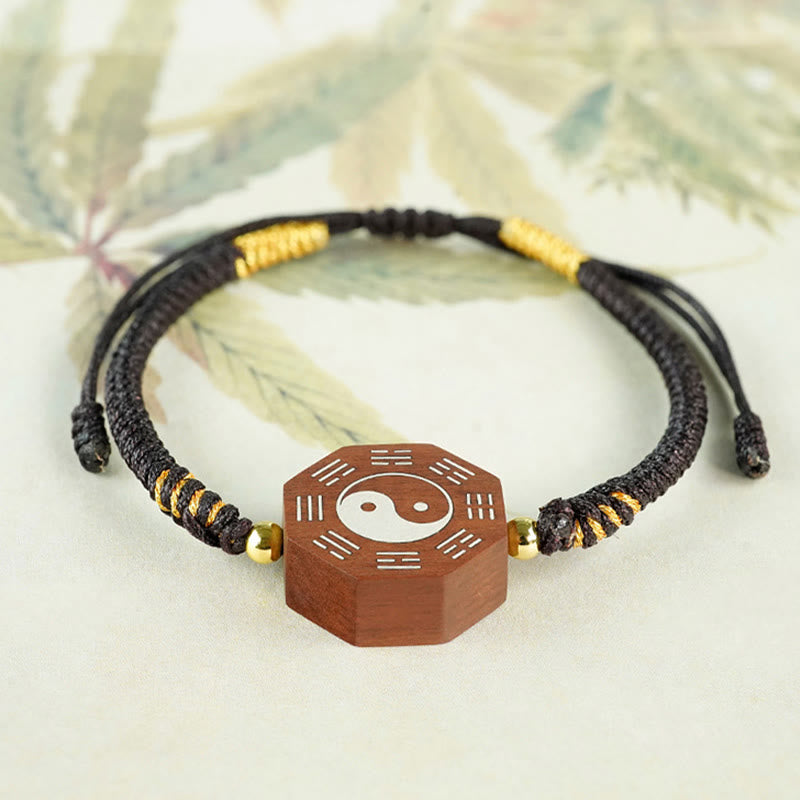 Small Leaf Red Sandalwood Yin Yang Protection Bracelet