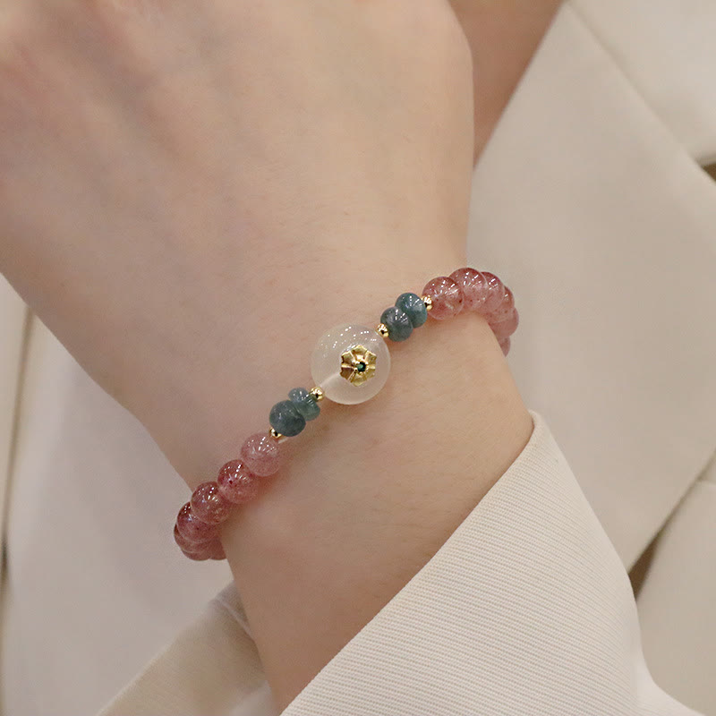 Strawberry Quartz Jade Healing Bracelet for Prosperity & Love