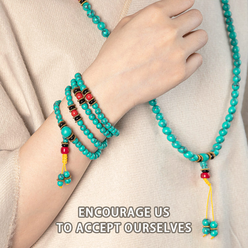 6mm Tibetan Turquoise Healing Mala Bracelet for Balance