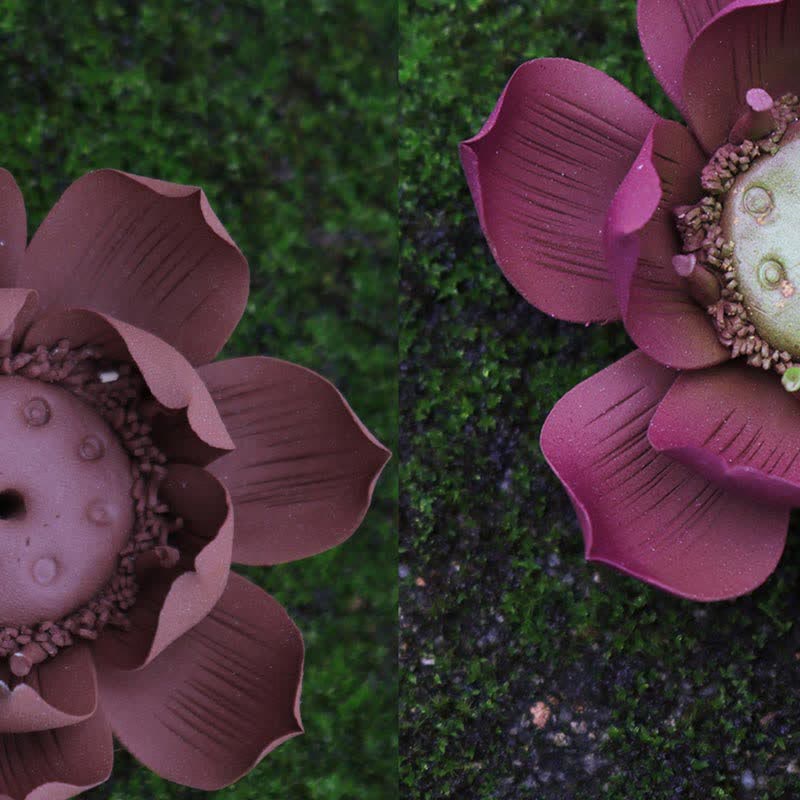 Tibetan Lotus Incense Burner in Purple Clay for Peace & Calm