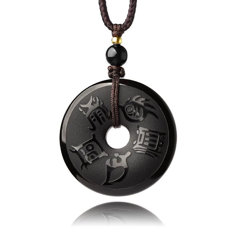 Black Obsidian Peace Buckle Necklace with Five Sacred Mountains Pendant