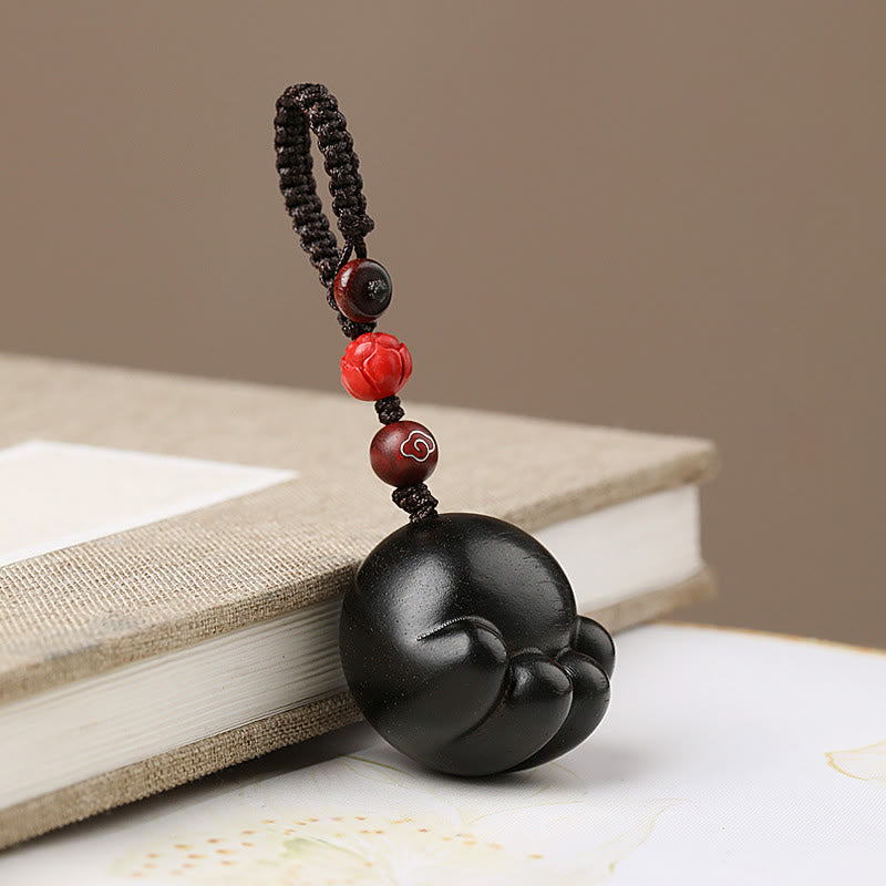 Lucky Cat Paw Wood Protection Key Chain with Red, Green & Ebony Sandalwood