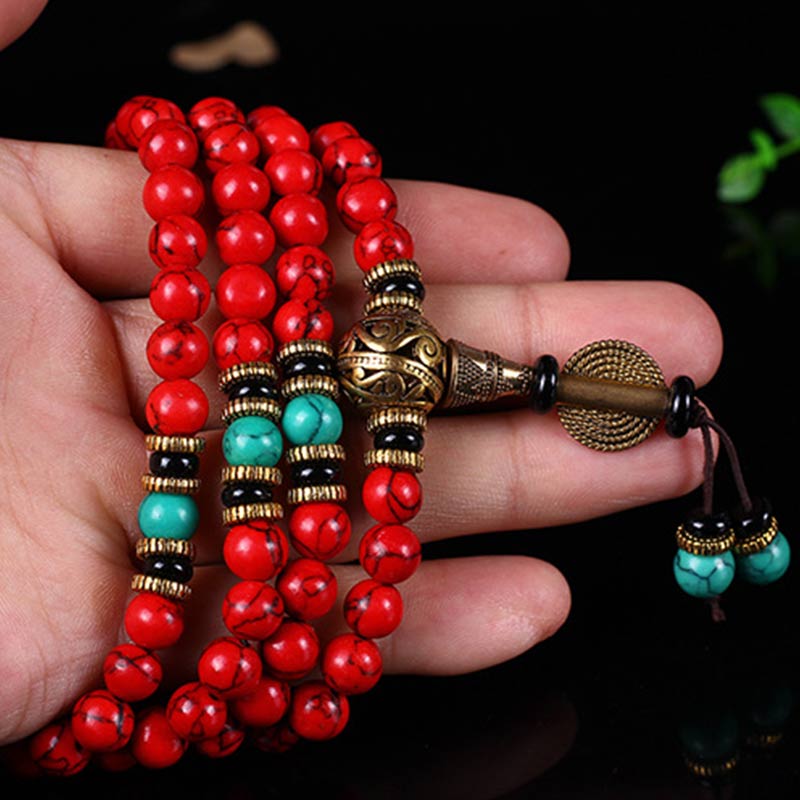 8mm Red Turquoise Lucky Mala Necklace Bracelet