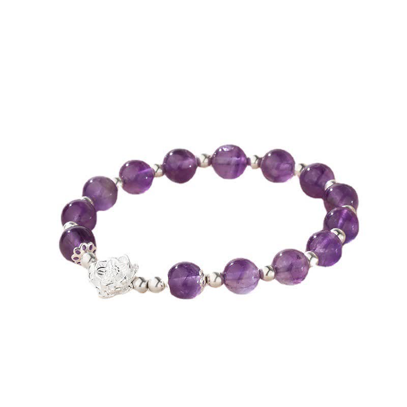 925 Sterling Silver Amethyst Lotus Spiritual Bracelet