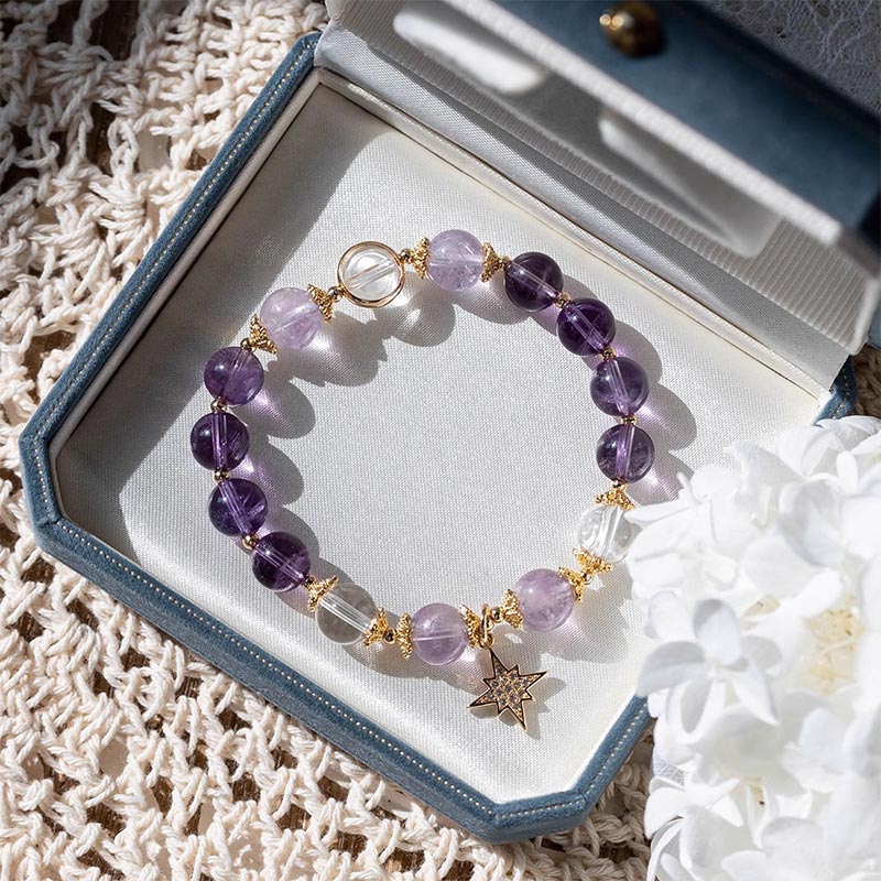 10mm Amethyst Inner Peace Healing Star Charm Bracelet