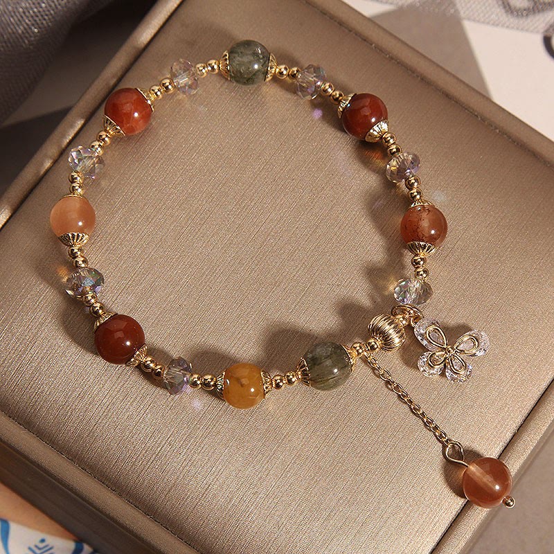 Rutilated Quartz Fu Lu Shou Wealth Butterfly Bracelet