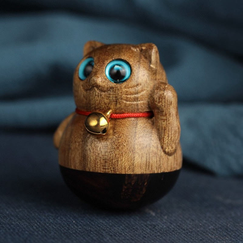 Phoebe Zhennan Wood Mini Lucky Cat Blessing Statue