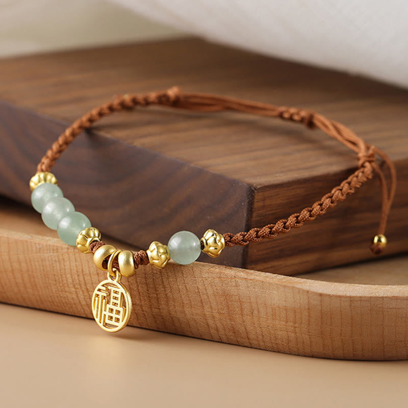 Jade Beads Fu Character Bracelet for Prosperity & Luck