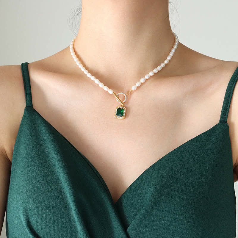Pearl Zircon Charm Necklace for Wealth, Peace & Calm