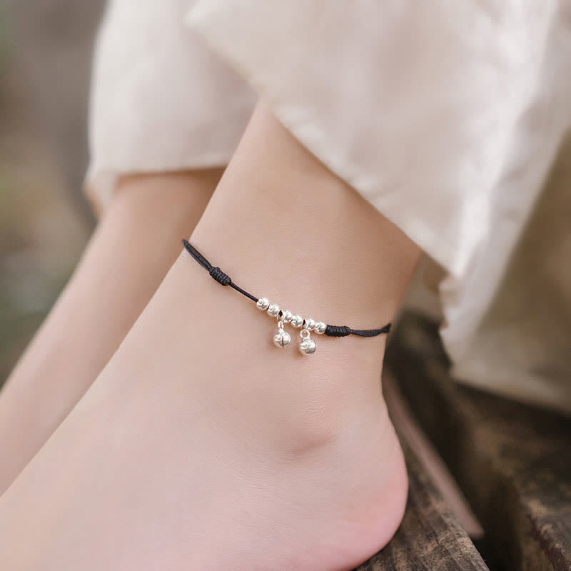 925 Sterling Silver Red String Bell Charm Spiritual Anklet