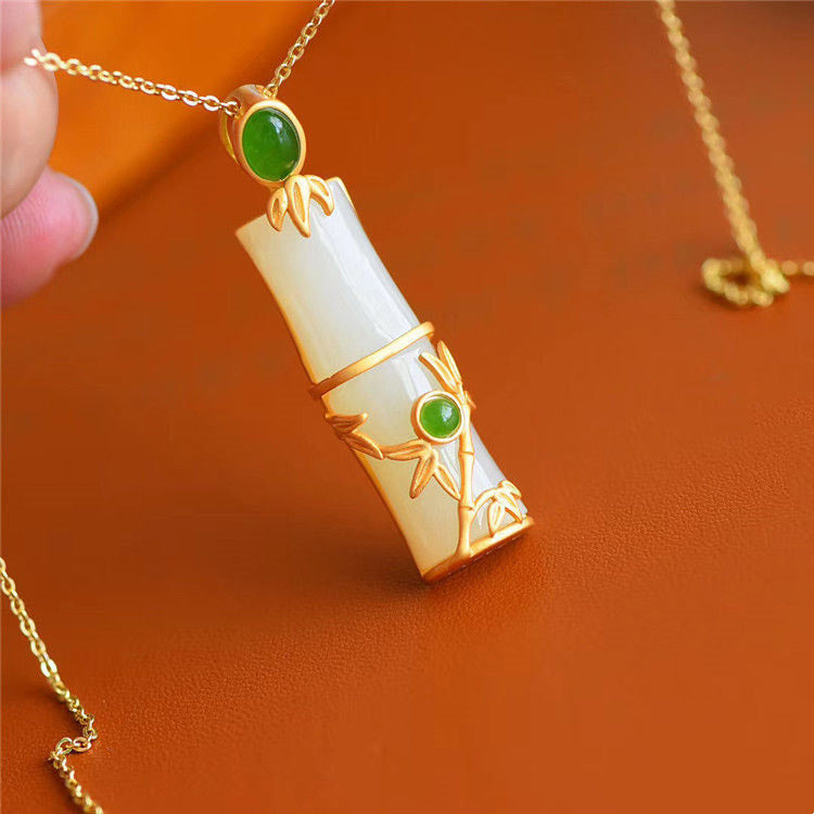 Unisex White Jade Cyan Jade Protection Necklace