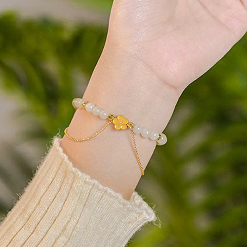 Hetian Jade Peach Blossom Luck Bracelets 6mm & 8mm Unisex