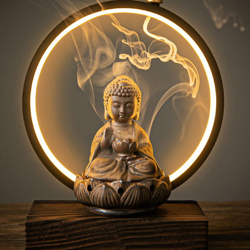 Buddha Lotus Backflow Ceramic Incense Burner with Light