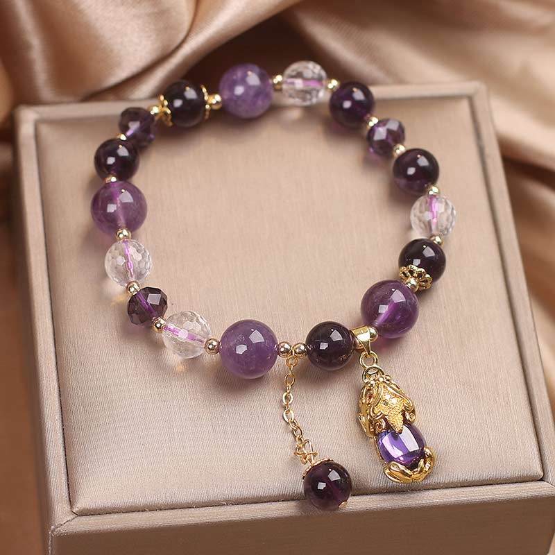 Unisex Amethyst PiXiu Healing Bracelet with Copper Balance