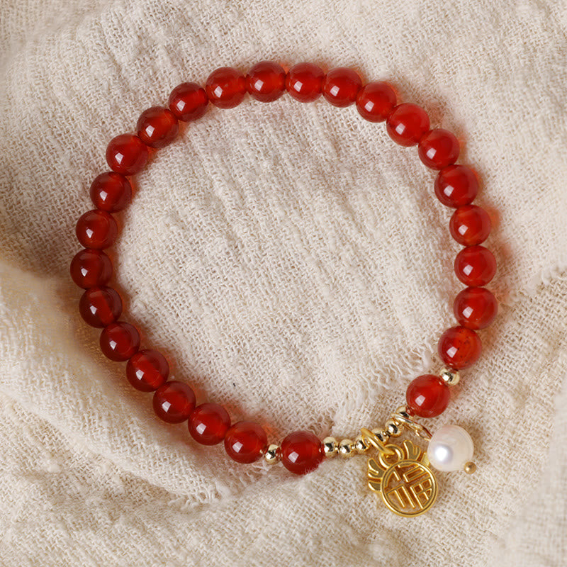 Year of the Dragon Red Agate Jade Peace Buckle Bracelet