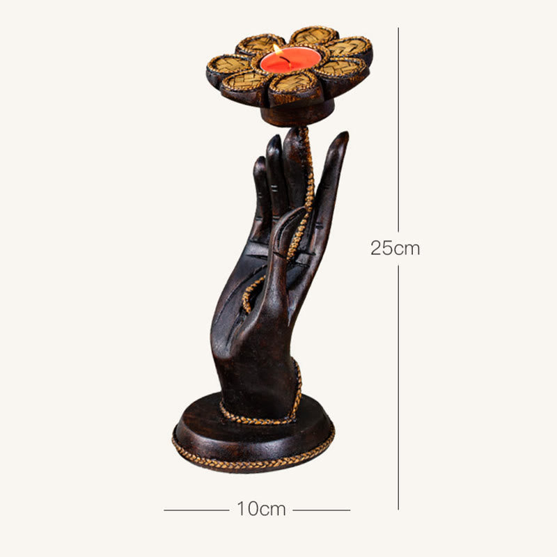 Wooden Hand Pattern Candle Holder | Spiritual Home Accent