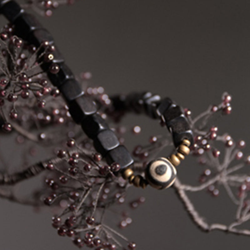 Ebony Wood Spiritual Peace Bracelet with Dzi Beads & Copper