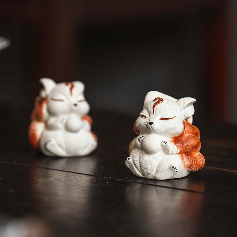 Mini Nine-Tailed Fox Purple Clay Desk Decoration for Zen