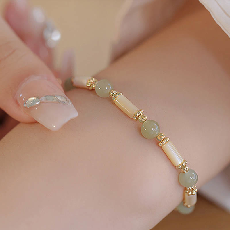 Tridacna Stone and Hetian Jade Blessing Bracelet 6mm