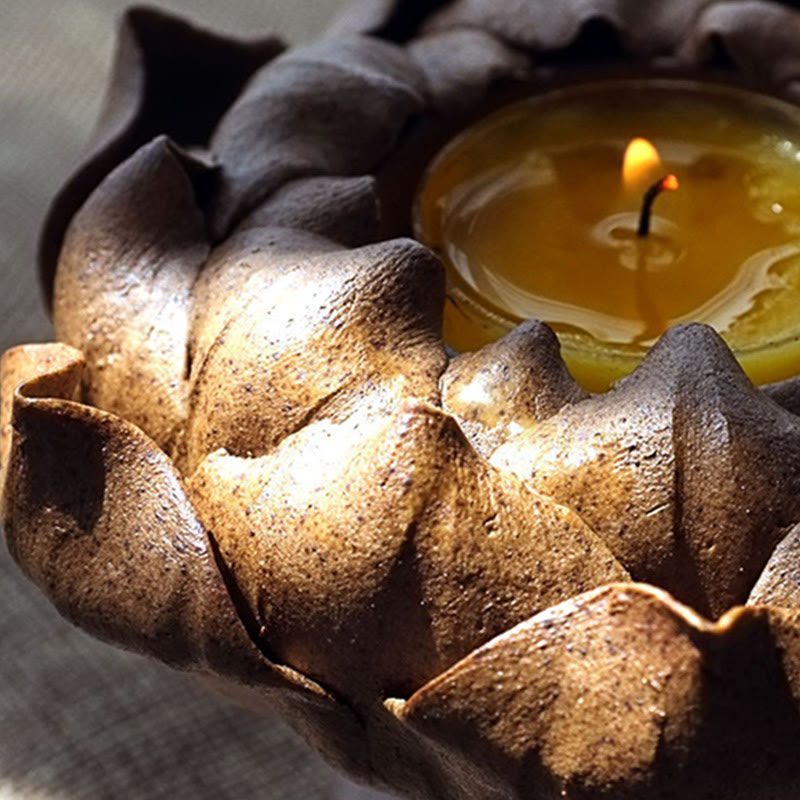 Lotus Flower Ceramic Candle Holder 11cm | Spiritual Home Accent