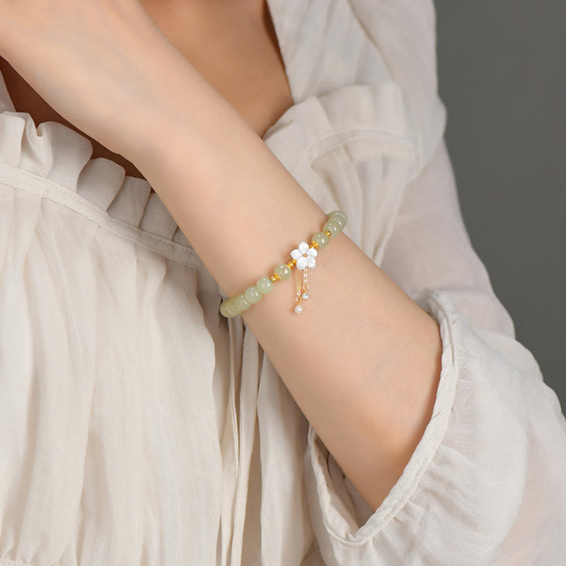 14-16cm Hetian Jade Luck Flower Bracelet