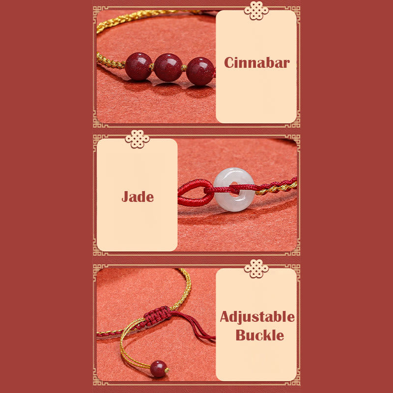 Cinnabar Jade Bracelet with Peace Buckle for Calm & Blessing