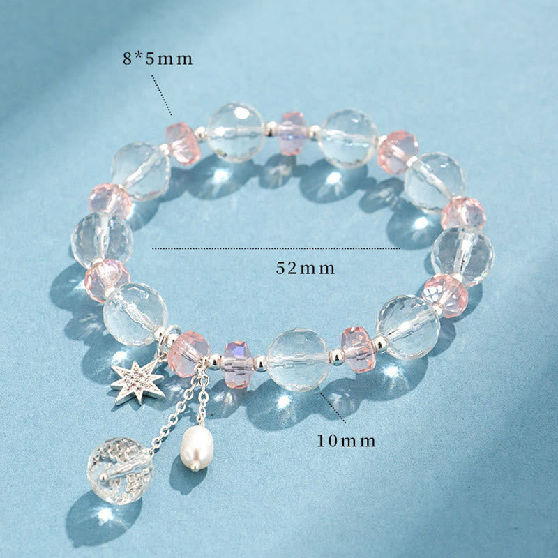 White Crystal and Pink Crystal Protection Star Bracelet