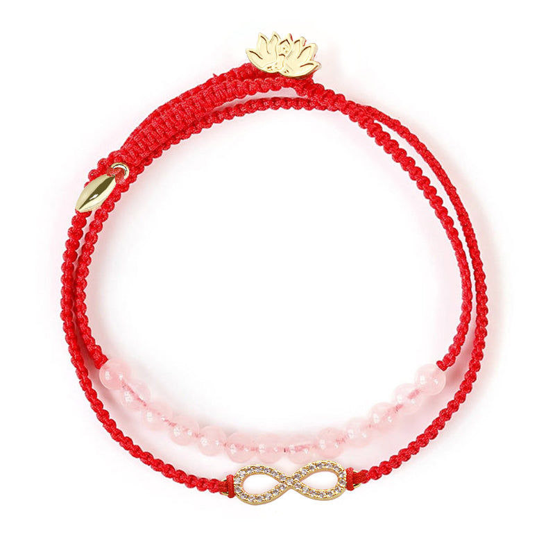 Lotus Pink Crystal Red String Bracelet 38cm Unisex
