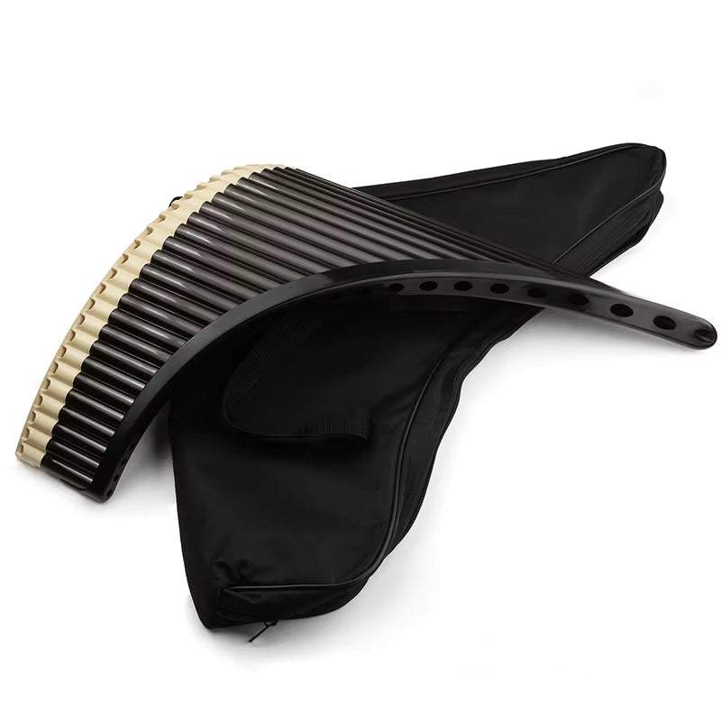 Black curved hair comb with ridged teeth and handle for ABS Pan Flute beginners