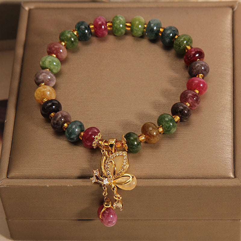 Colorful Tourmaline Butterfly Wisdom Charm Bracelet