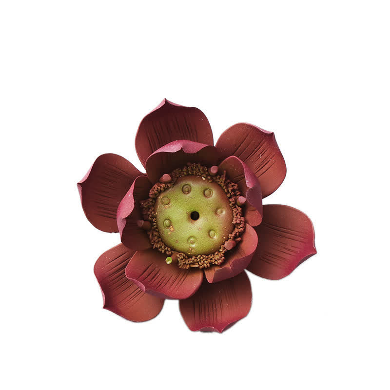 Tibetan Lotus Incense Burner in Purple Clay for Peace & Calm