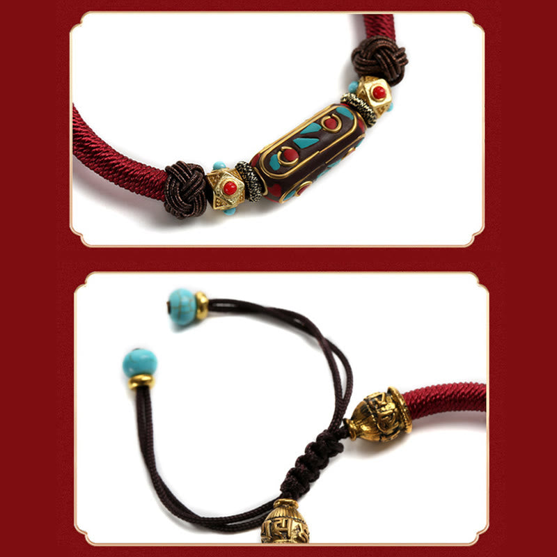 Unisex Tibetan Turquoise Om Mani Padme Hum Strength Bracelet
