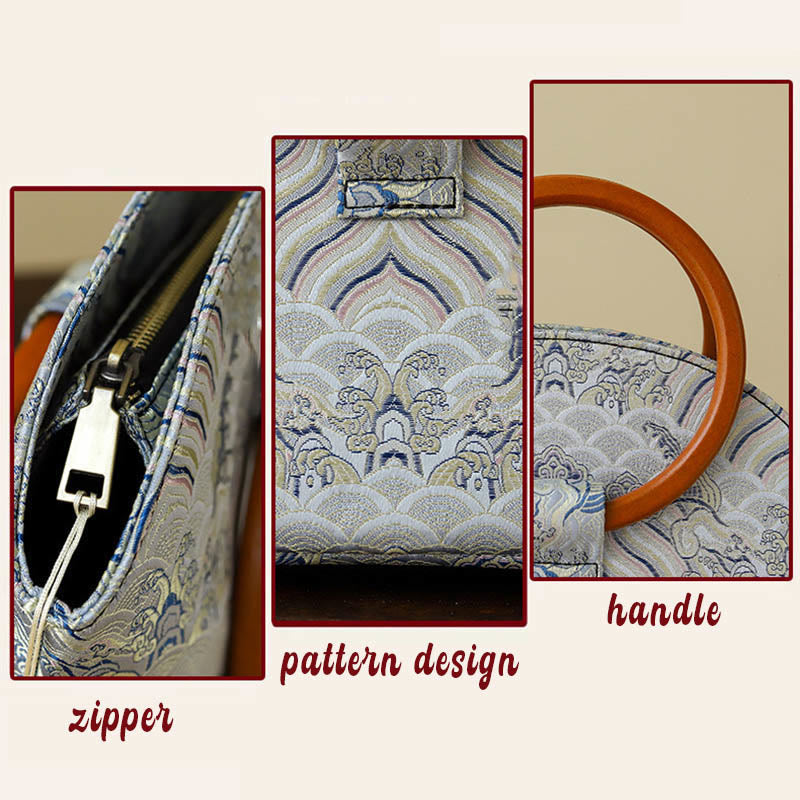 Auspicious Clouds Shell Print Handbag 26cm Classic Style