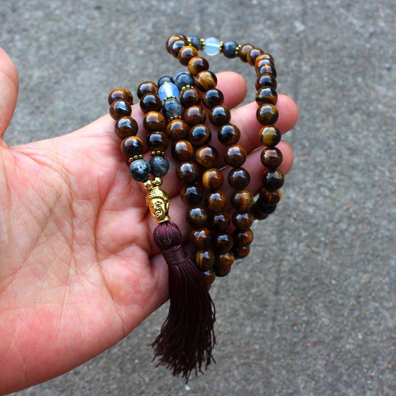 8mm Tiger Eye Buddha Strength & Power Necklace