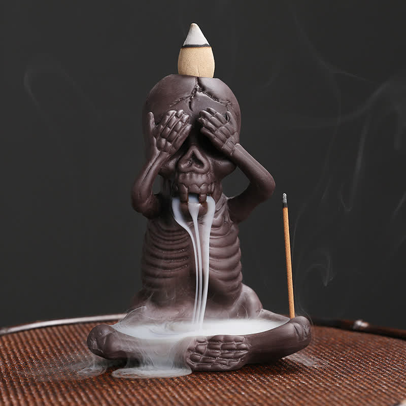 Purple Clay Little Skull Backflow Incense Burner for Peace