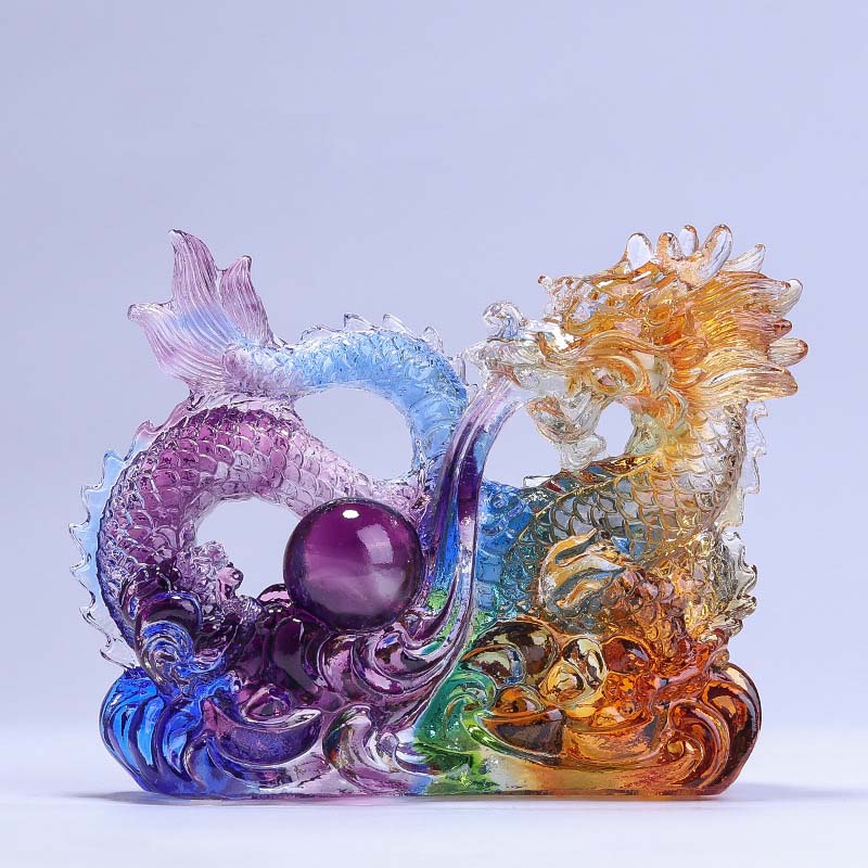 Handmade Liuli Dragon Crystal Art Piece for Protection