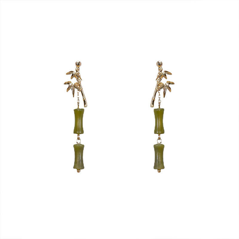 Peridot Bamboo Leaf Drop Earrings 5cm Sterling Silver Posts
