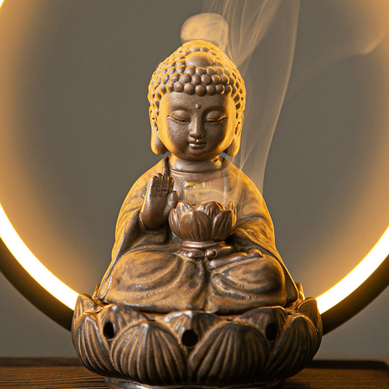 Buddha Lotus Backflow Ceramic Incense Burner with Light