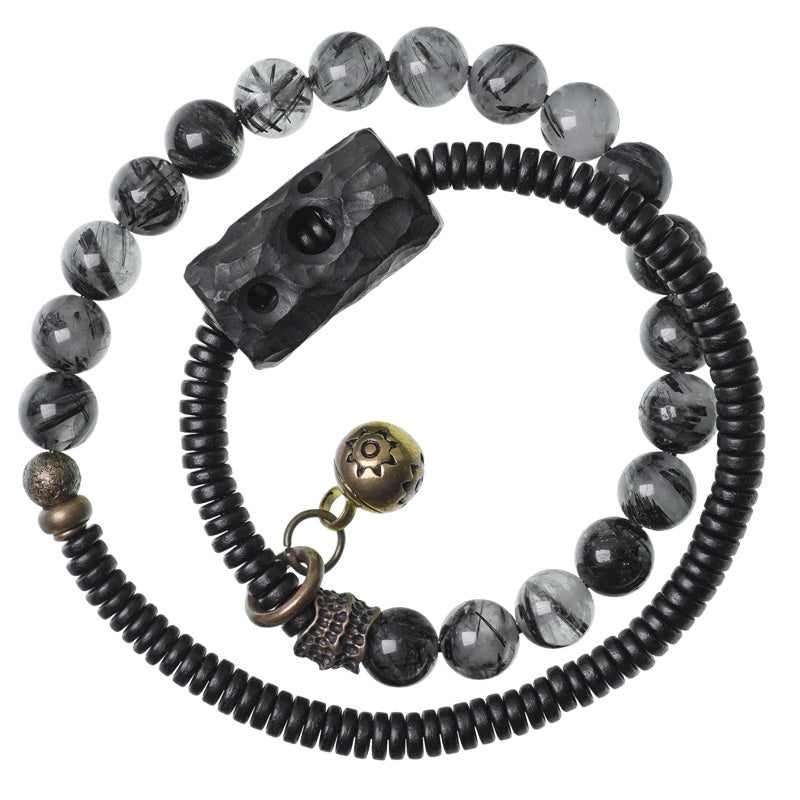 Black Rutilated Quartz Wisdom Bracelet 8mm for Balance